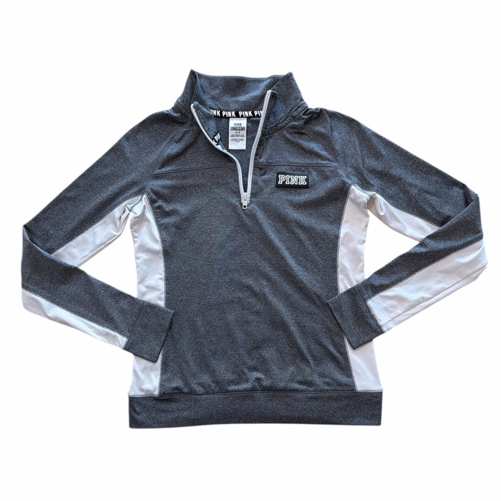 Victoria's Secret PINK Gray and White Quarter-Zip Pullover